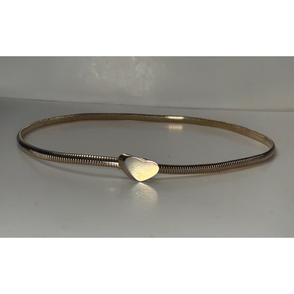 Vintage 1970s Disco Heart Buckle Stretch Snake Chain Gold Tone Belt 24"